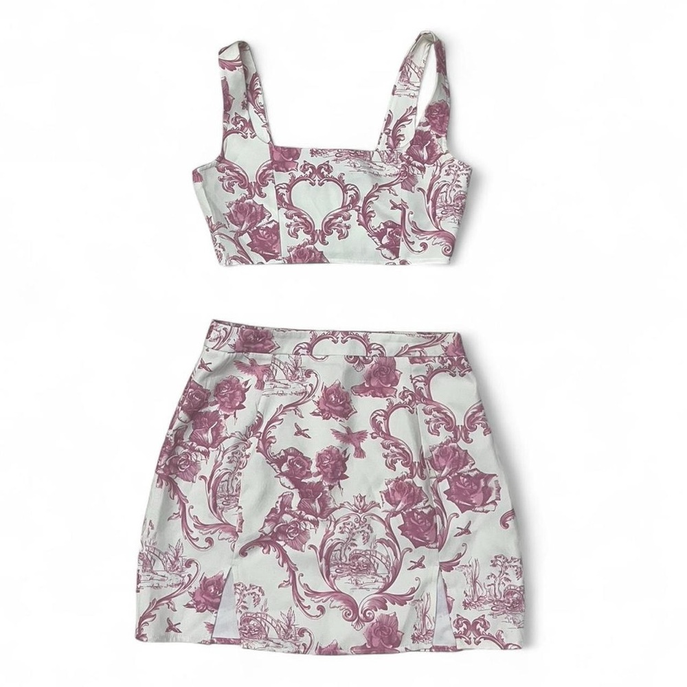 Missguided white and pink floral print two-piece set